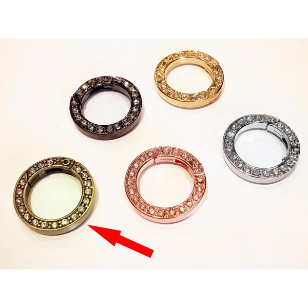 1x bronzefarben Strass Ringverschluss 24x4mm Karabinerhaken - Schmuckzubehör - Leisure-Beads DIY