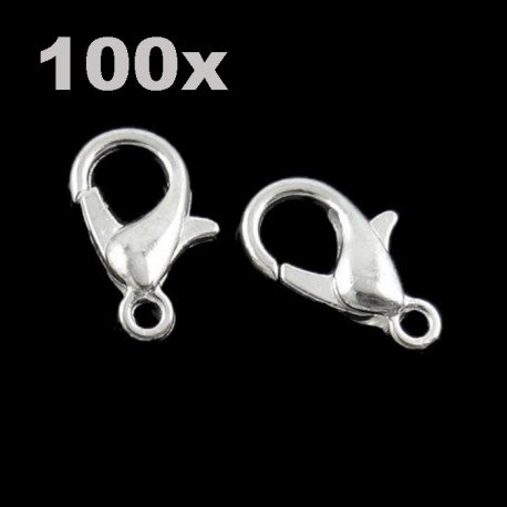 Leisure-Beads - 100x hellsilberfarben Karabinerhaken 12x6x2,5mm﻿ Schmuckverschluss - Schmuckzubehör