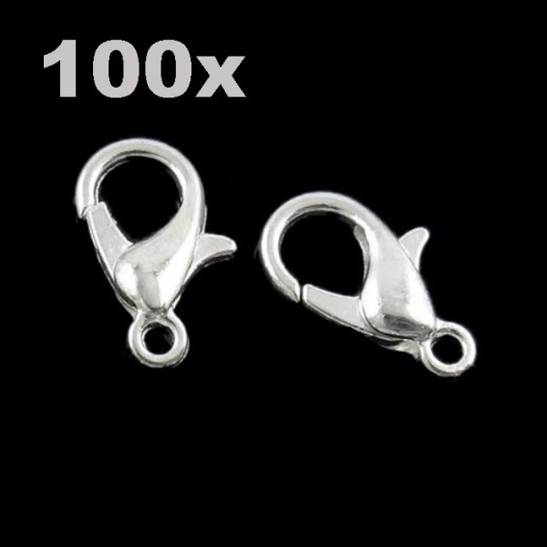 100x hellsilberfarben Karabinerhaken 12x6x2,5mm﻿ Schmuckverschluss - Schmuckzubehör - Leisure-Beads DIY