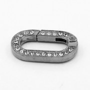1x ovaler gunmetal Strass Ringverschluss ca. 29x17,5mm gunmetal Karabinerhaken - gunmetal Schmuckzubehör