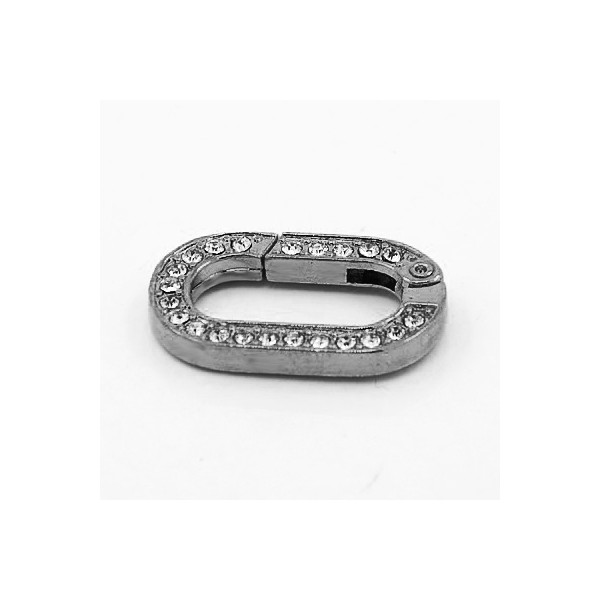 1x gunmetal Strass Ringverschluss 29x17,5mm Karabinerhaken - gunmetal Schmuckzubehör - Leisure-Beads DIY