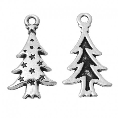 Leisure-Beads - 2x Weihnachtsbaum Anhänger 26,5x14mm X-Mas silberfarbener Schmuckanhänger - Schmuckzubehör Weihnachten