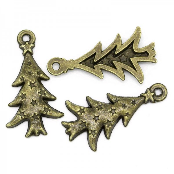 2x bronzefarben Weihnachtsbaum Anhänger 26,5x14mm X-Mas bronzefarben Schmuckanhänger - Schmuckzubehör Weihnachten - Leisure-Beads DIY