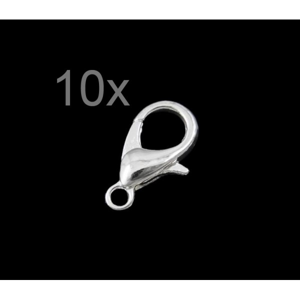 10x hellsilberfarben Karabinerhaken 12x7x3,5mm﻿ Schmuckverschluss - Schmuckzubehör - Leisure-Beads DIY