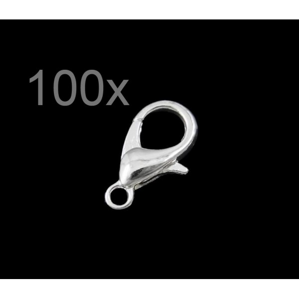  100x hellsilberfarben Karabinerhaken 12x7x3,5mm﻿ Schmuckverschluss - Schmuckzubehör - Leisure-Beads DIY