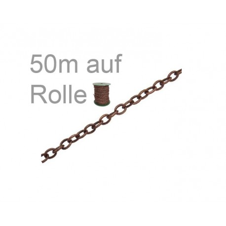 Leisure-Beads - 50m kupferfarbene Kette 3,3x4,8x0,9mm auf Rolle kupferfarbene Gliederkette - Schmuckzubehör