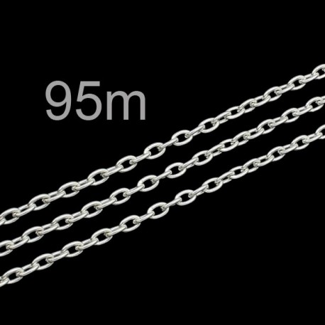 Leisure-Beads - 95m hellsilberfarbene Kette 3x4,6x0,9mm Gliederkette silberfarbene Schmuckkette - hellsilberfarben Schmuckzubehör