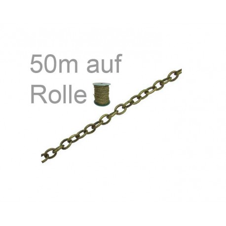 Leisure-Beads - 50m bronzefarbene Kette 4x5x1mm auf Rolle bronzefarbene Gliederkette - Schmuckzubehör