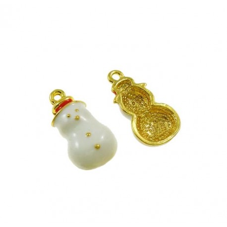 Leisure-Beads - 1x weiss goldfarben Schneemann Weihnachtsanhänger 23x12x5mm X-Mas goldfarben Schmuckanhänger - Schmuckzubehör Weihnachten