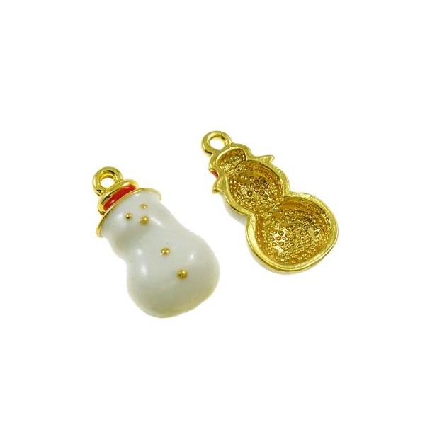 1x weiss goldfarben Schneemann Weihnachtsanhänger 23x12x5mm X-Mas goldfarben Schmuckanhänger - Schmuckzubehör Weihnachten - Leisure-Beads DIY