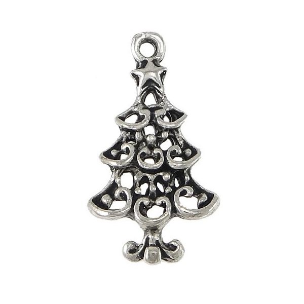 10x silberfarbener Weihnachtsbaum Anhänger 22x12x2,5mm X-Mas Schmuckanhänger - Schmuckzubehör Weihnachten - Leisure-Beads DIY
