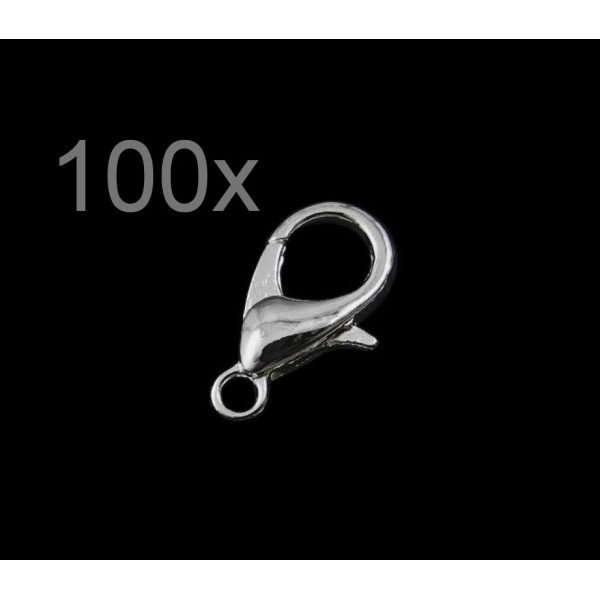  100x silberfarben Karabinerhaken 12x7x3,50mm glatt silberfarbener Schmuckverschluss - Schmuckzubehör - Leisure-Beads DIY