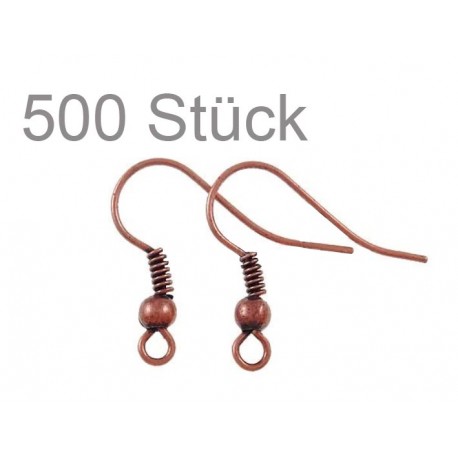 Leisure-Beads - 500 Stück kupferfarben Ohrfedern 20x18x3mm Ohrhaken - Schmuckzubehör Ohrringe