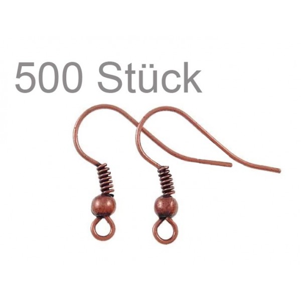500 Stück kupferfarben Ohrfedern 20x18x3mm Ohrhaken - Schmuckzubehör Ohrringe - Leisure-Beads DIY