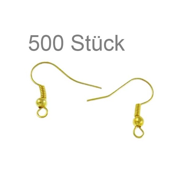 500 Stück goldfarbene Ohrfedern 18x17mm Ohrhaken - Schmuckzubehör zum Ohrringe selbermachen - Leisure-Beads DIY
