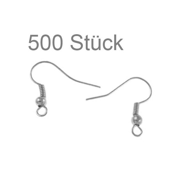 500 Stück silberfarben Ohrfedern 18x19mm Ohrhaken- Schmuckzubehör - Leisure-Beads DIY