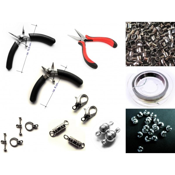 Großes Schmuckzubehör Starter Set für Ketten mit 3 Zangen - Schmuckzubehör Set - Leisure-Beads DIY