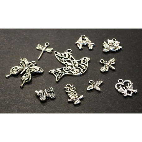 Leisure-Beads - 10 silberfarben Tier Anhänger im Mix 12-38mm silberfarben Schmuckanhänger - Schmuckzubehör