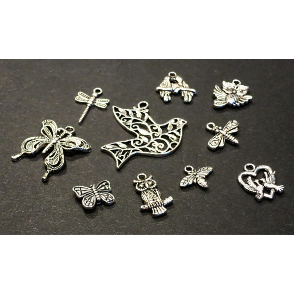 10 silberfarben Tier Anhänger im Mix 12-38mm silberfarben Schmuckanhänger - Schmuckzubehör - Leisure-Beads DIY