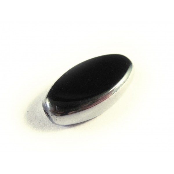Schwarze Fensterperle 18x10mm oval Silberrahmen - Schmuckzubehör