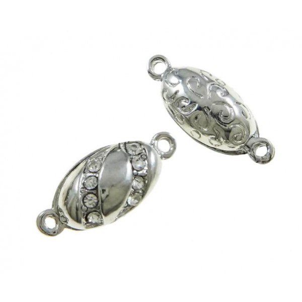 1x silberfarben Strass Magnetverschluss 22x9x8mm - Schmuckzubehör - Leisure-Beads DIY