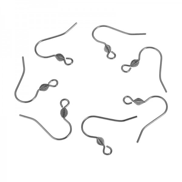 6 Stück Edelstahl Ohrfedern 15x14mm silberfarben mit Stopper - Schmuckzubehör Ohrringe selber machen - Leisure-Beads DIY