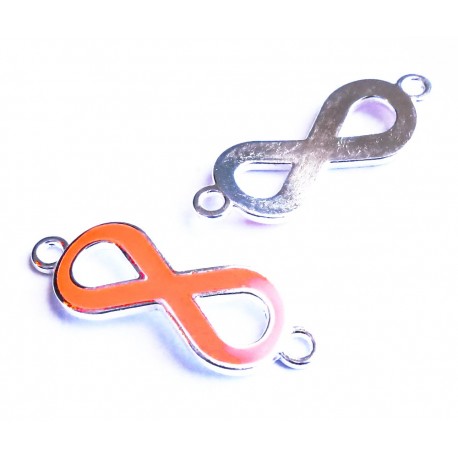 Leisure-Beads - 1x neonorange silberfarben Infinity 40x15x4mm Unendlichkeitszeichen Lederband Verbinder - Schmuckzubehör