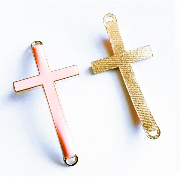 1x goldfarben rosa Kreuz 46x23x5mm Zwischenstück Lederband Verbinder - Schmuckzubehör - Leisure-Beads DIY