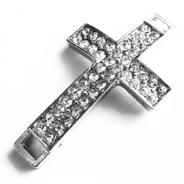 1x silberfarben Strass Kreuz Kettenverbinder 41x24mm Kruzifix Ketten Zwischenstück silberfarben - Schmuckzubehör Schmuckverbinde - Leisure-Beads DIY