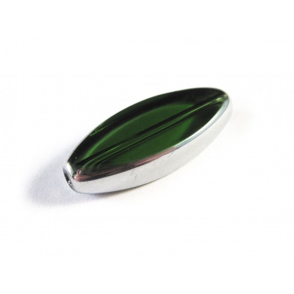Grüne Fensterperle 29x12mm oval Silberrahmen - Schmuckzubehör