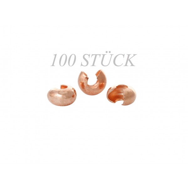 100x rosegoldfarben Kaschierperlen 6x3,8mm Cover Crimp - Schmuckzubehör - Leisure-Beads DIY