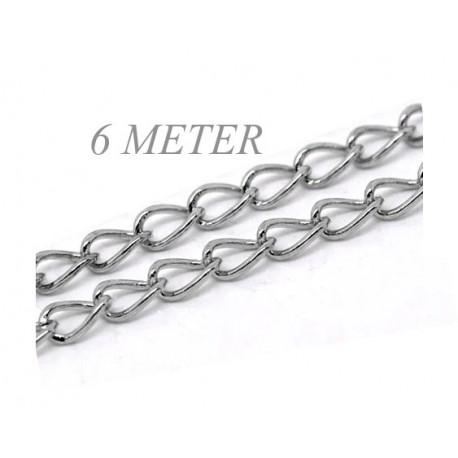 Leisure-Beads - 6m silberfarbene Kette 5,5x3,5mm silberfarbene Schmuckkette Gliederkette - Schmuckzubehör