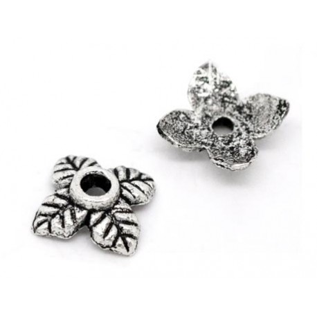 Leisure-Beads - 10x flache silberfarben Perlenkappen 6x6x2mm Blattform silberfarbene runde Perlen Kappen - Schmuckzubehör Perlenkappe