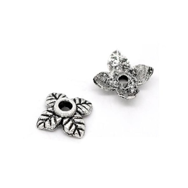 10x flache silberfarben Perlenkappen 6x6x2mm Blattform silberfarbene runde Perlen Kappen - Schmuckzubehör Perlenkappe - Leisure-Beads DIY