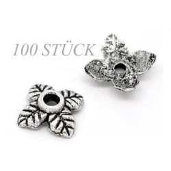 Leisure-Beads - 100 flache silberfarben Perlenkappen 6x6x2mm Blattform silberfarbene runde Perlen Kappen - Schmuckzubehör Perlenkappe