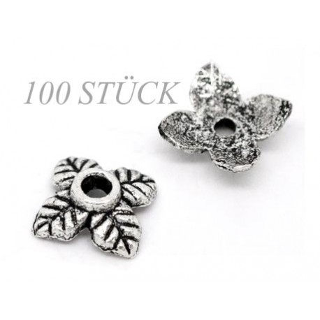 Leisure-Beads - 100 flache silberfarben Perlenkappen 6x6x2mm Blattform silberfarbene runde Perlen Kappen - Schmuckzubehör Perlenkappe