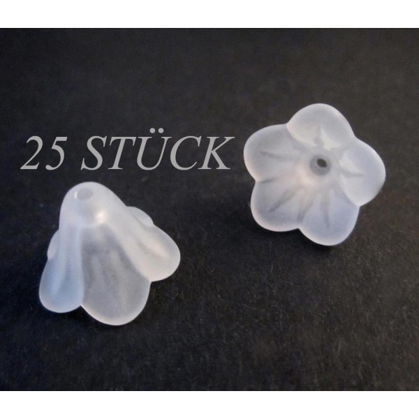25x weiße Blumen Perlenkappen 14x11mm aus Acryl Glockenblumen Perlen Kappen - Schmuckzubehör Perlenkappe - Leisure-Beads DIY