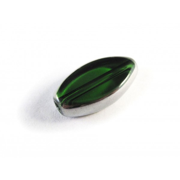 Grüne Fensterperle 18x10mm oval Silberrahmen - Schmuckzubehör