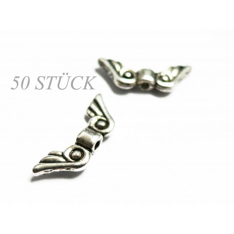 Leisure-Beads - 50x silberfarben Engelsflügel Metallperlen 21x8x3mm silberfarbene Flügel Spacer - Schmuckzubehör Metallperlen
