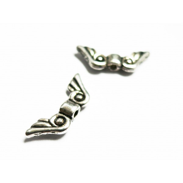 10x silberfarbene Engelsflügel Metallperlen 21x8x3mm Flügel Spacer - Schmuckzubehör Metallperlen - Leisure-Beads DIY