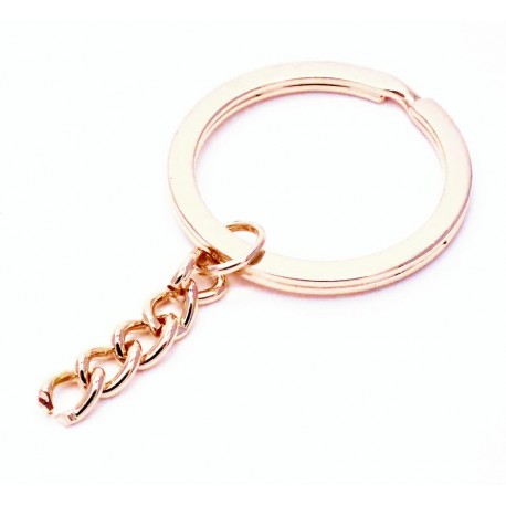 Leisure-Beads - Schlüsselring rosegoldfarben 30mm mit Kette Ring rosegoldfarben stabil und schlicht - Schlüsselanhänger selber machen