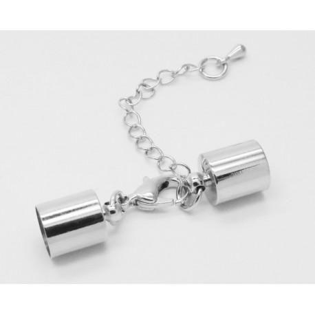 Leisure-Beads - 1x Einklebverschluss Innen 6,5mm silberfarben 40x7mm Endkappe mit Karabiner - Schmuckzubehör