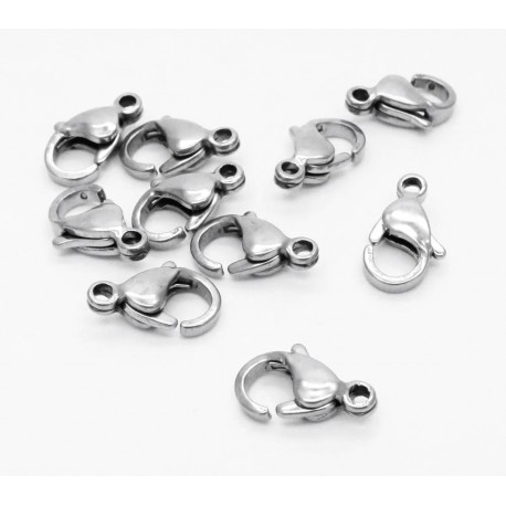 Leisure-Beads - 10x Edelstahl Karabinerhaken 12mm silberfarben Verschluss - Schmuckzubehör