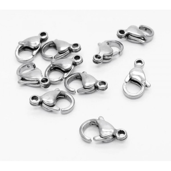10x Edelstahl Karabinerhaken 12mm silberfarben Verschluss - Schmuckzubehör - Leisure-Beads DIY
