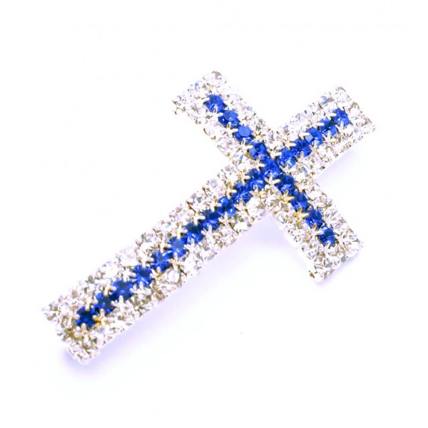 1x blau silberfarben Strass Kreuz Schiebeperle 40x23mm Innen 3mm Strasskreuz Perle - Schmuckzubehör Schiebeperle - Leisure-Beads DIY