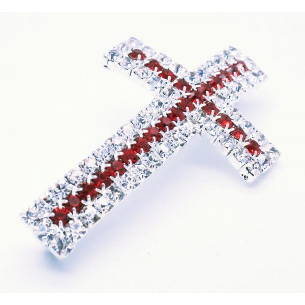 1x rot silberfarben Strass Kreuz Schiebeperle 40x23mm Innen 3mm Strasskreuz Perle - Schmuckzubehör Schiebeperle - Leisure-Beads DIY