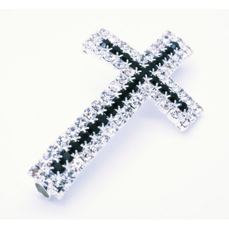 Leisure-Beads - 1x schwarz/jet silberfarben Strass Kreuz Schiebeperle 40x23mm Innen 3mm Strasskreuz Perle - Schmuckzubehör Schiebeperle