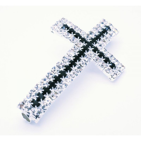 1x schwarz/jet silberfarben Strass Kreuz Schiebeperle 40x23mm Innen 3mm Strasskreuz Perle - Schmuckzubehör Schiebeperle - Leisure-Beads DIY