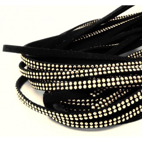 Leisure-Beads - 1m schwarzes Kunstlederband 5mm mit goldfarben Nieten schwarzes Schmuckband in Wildlederoptik für Armbänder - Schmuckzubehör Led