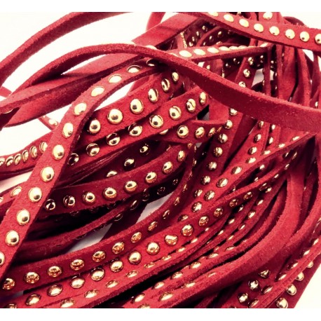 Leisure-Beads - 1m bordeaux Kunstlederband 8mm mit Nieten weinrotes Schmuckband in Wildlederoptik für Armbänder - Schmuckzubehör Lederband